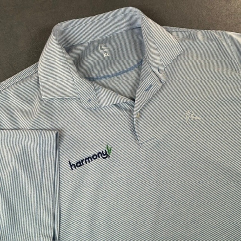 Rhoback Performance Men's Light Blue Striped Golf Polo Shirt XL Logo Branded